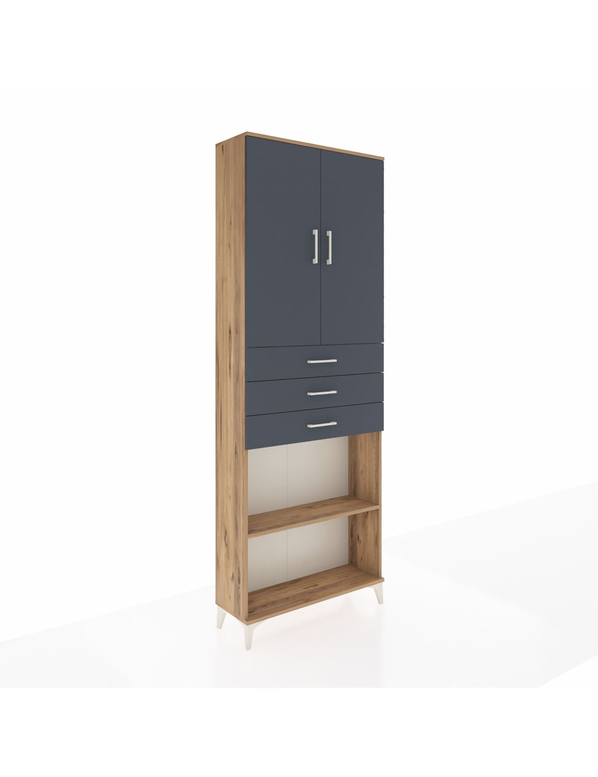 Arges Dolap 4 Raflı 3 Çekmeceli 2 Kapaklı 88x30x243 Çam-Antrasit