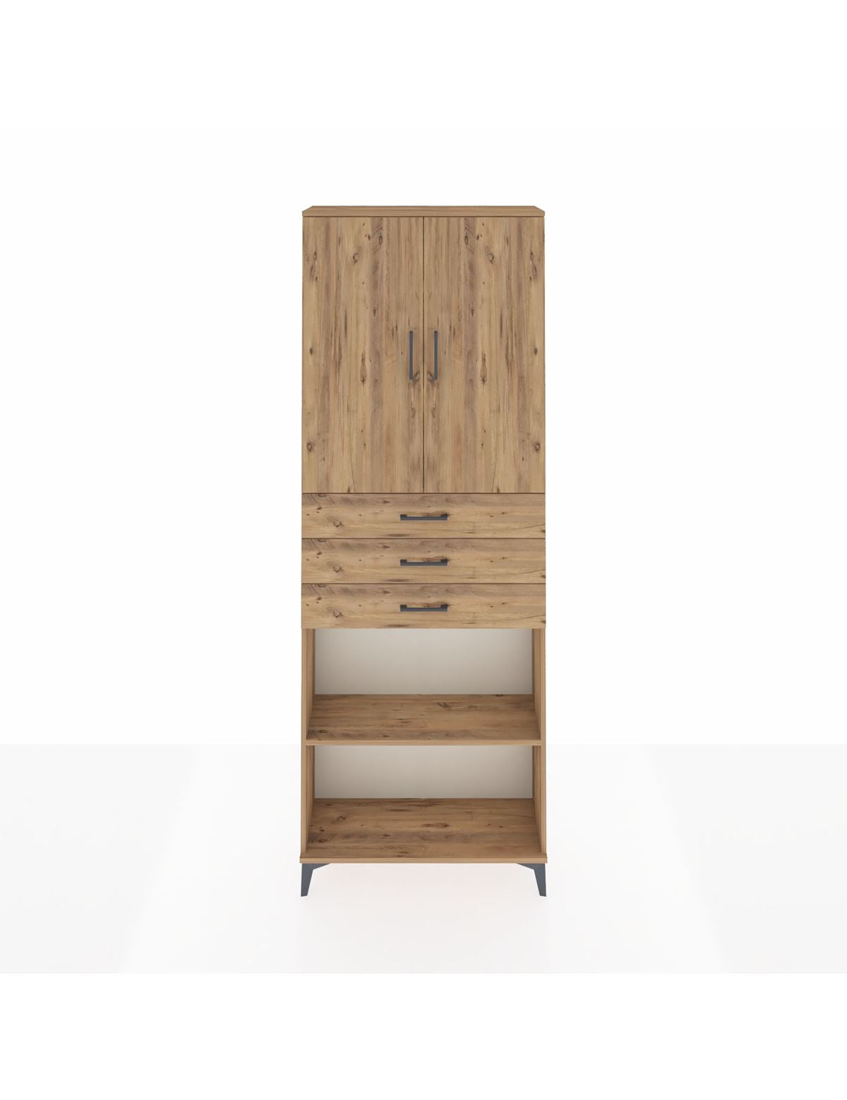 Arges Dolap 4 Raflı 3 Çekmeceli 2 Kapaklı 88x30x243 Çam-Çam