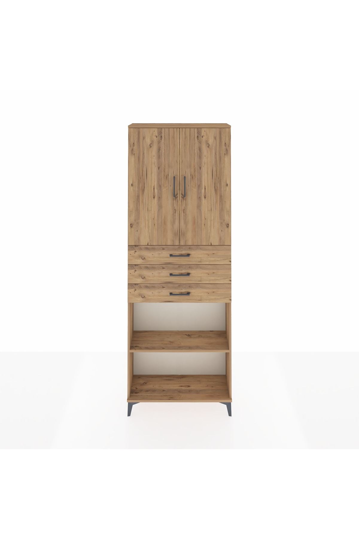 Arges Dolap 4 Raflı 3 Çekmeceli 2 Kapaklı 88x30x243 Çam-Çam