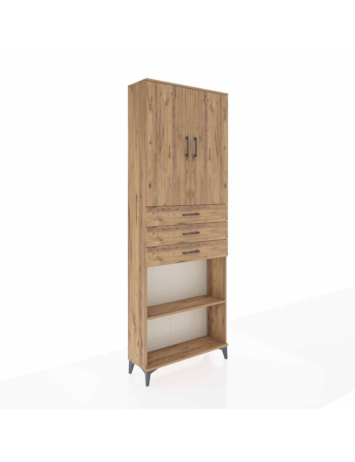 Arges Dolap 4 Raflı 3 Çekmeceli 2 Kapaklı 88x30x243 Çam-Çam