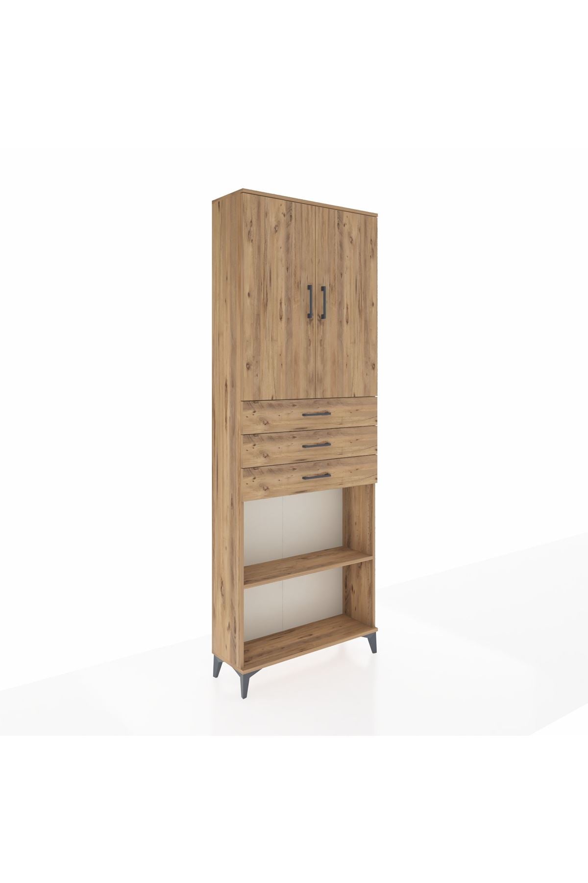 Arges Dolap 4 Raflı 3 Çekmeceli 2 Kapaklı 88x30x243 Çam-Çam