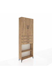 Arges Dolap 4 Raflı 3 Çekmeceli 2 Kapaklı 88x30x243 Çam-Çam