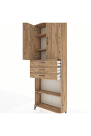 Arges Dolap 4 Raflı 3 Çekmeceli 2 Kapaklı 88x30x243 Çam-Çam