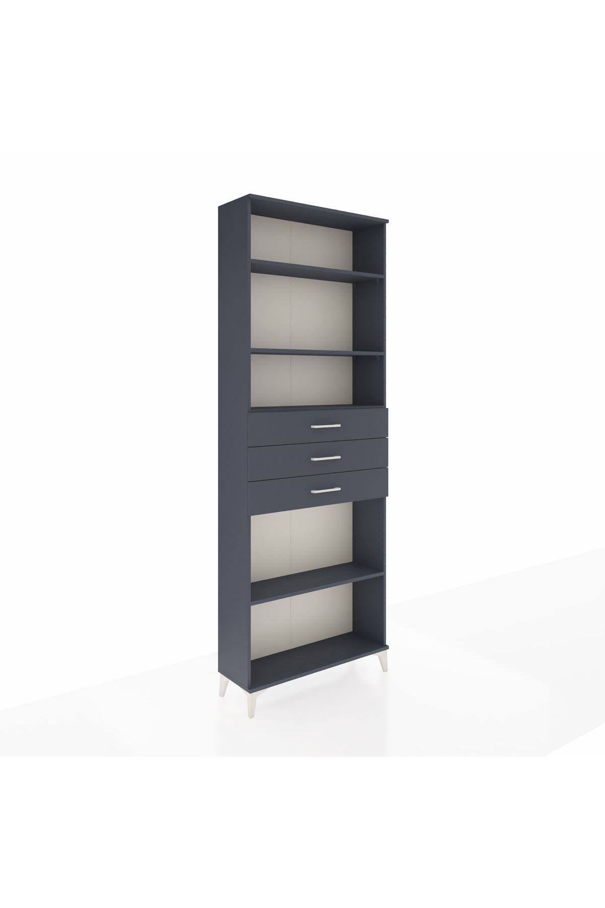 Arges Dolap 4 Raflı 3 Çekmeceli 88x30x243 Antrasit-Antrasit