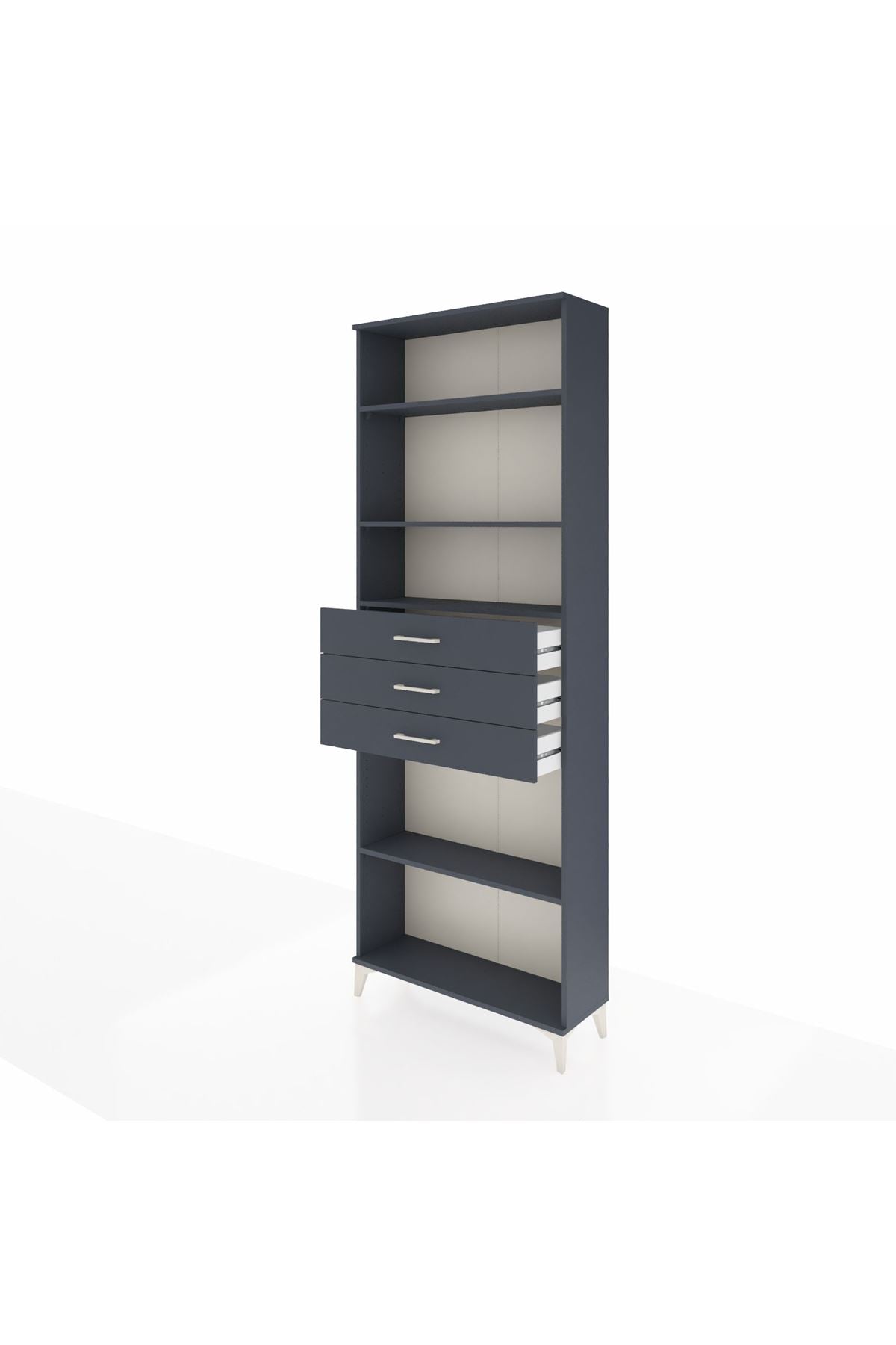 Arges Dolap 4 Raflı 3 Çekmeceli 88x30x243 Antrasit-Antrasit