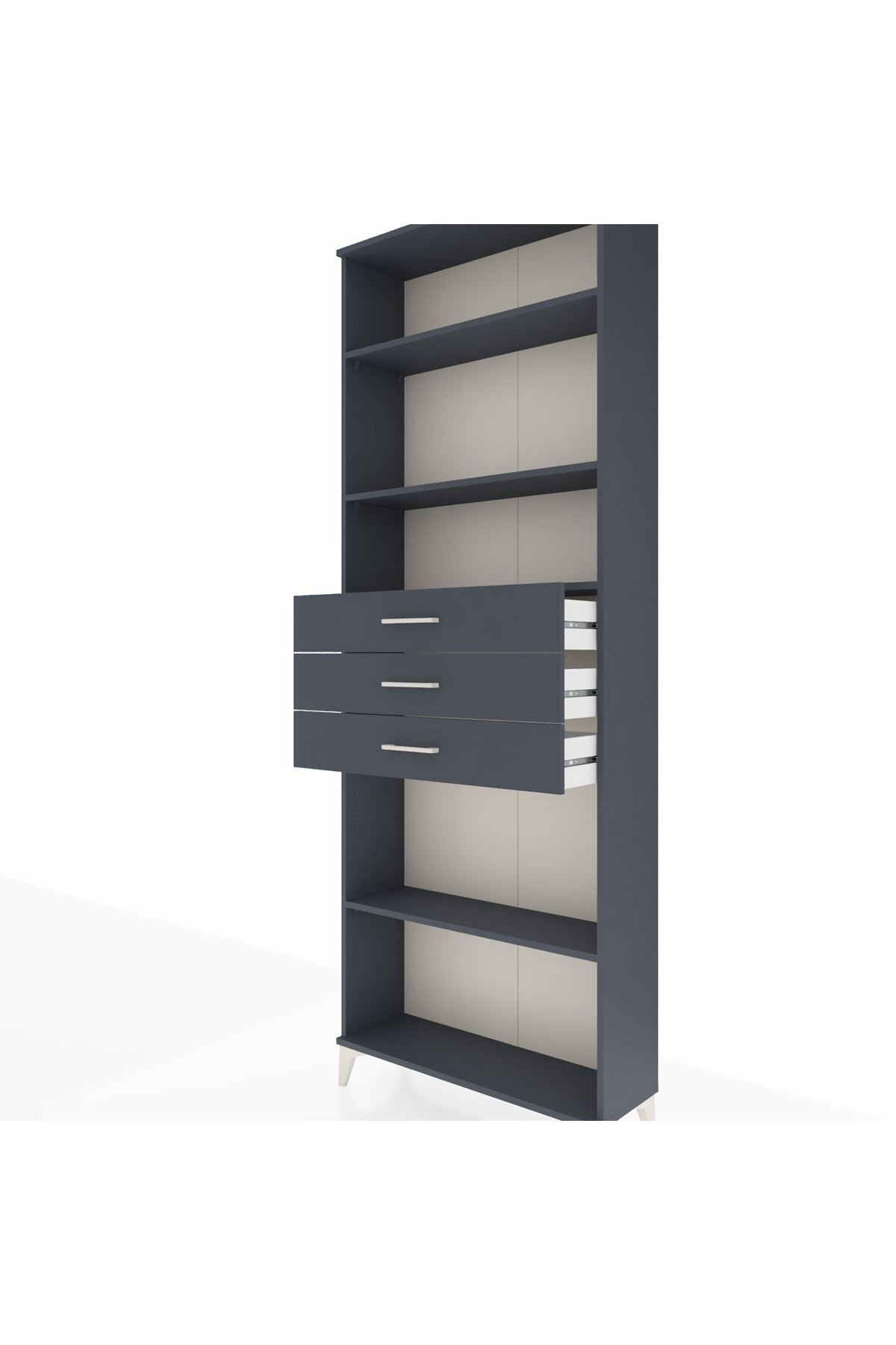 Arges Dolap 4 Raflı 3 Çekmeceli 88x30x243 Antrasit-Antrasit