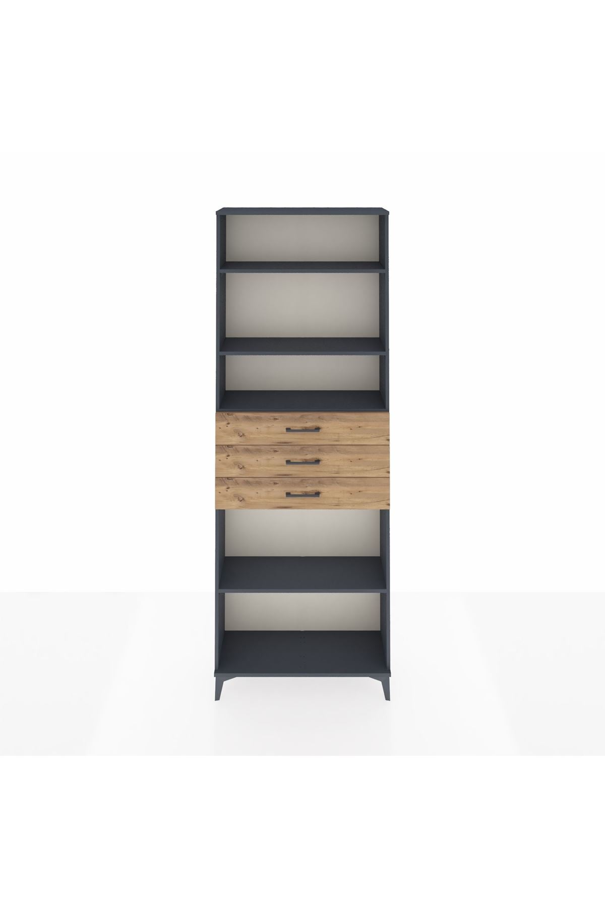 Arges Dolap 4 Raflı 3 Çekmeceli 88x30x243 Antrasit-Çam