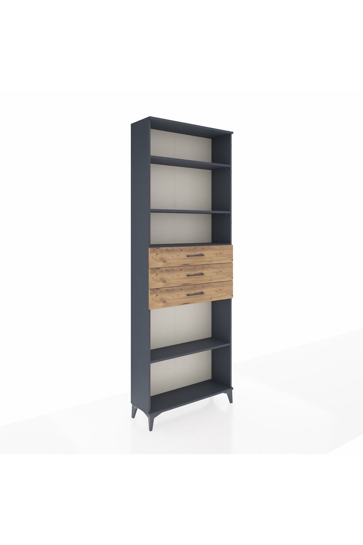 Arges Dolap 4 Raflı 3 Çekmeceli 88x30x243 Antrasit-Çam