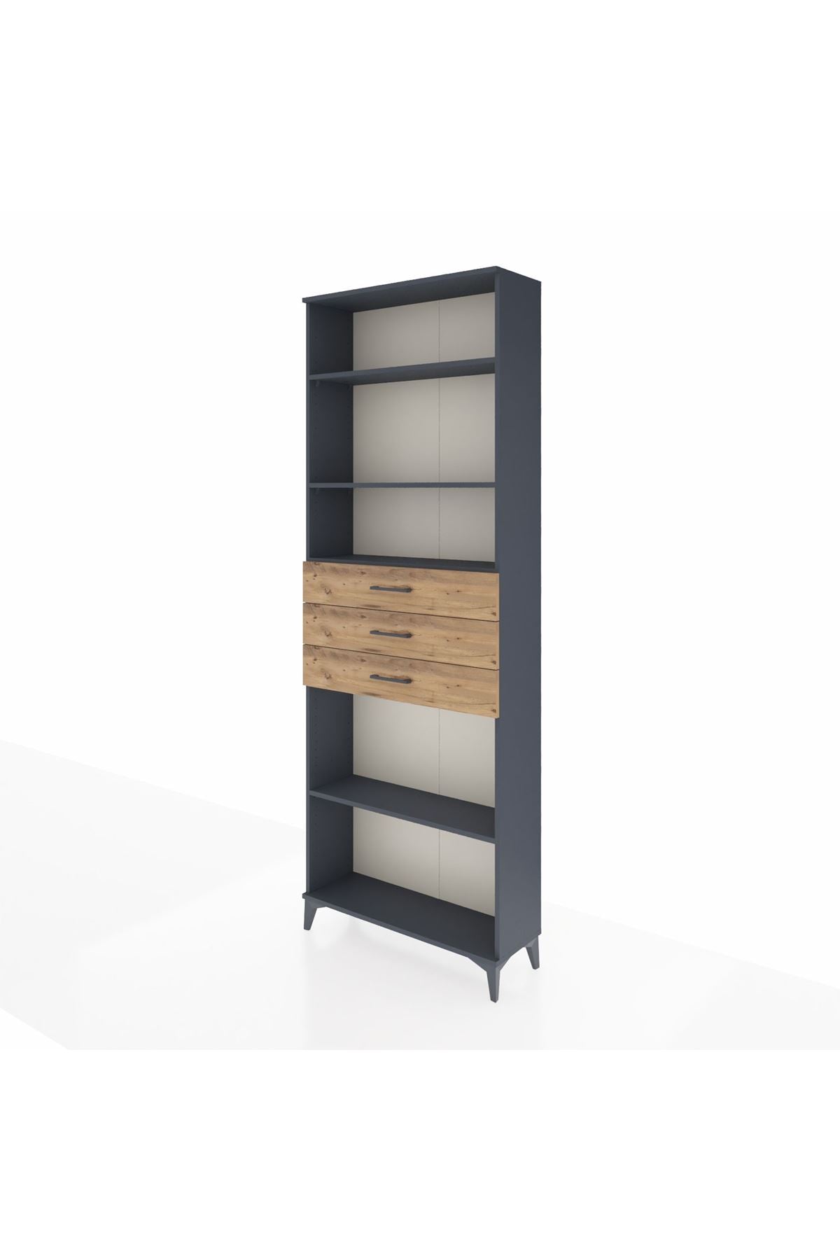 Arges Dolap 4 Raflı 3 Çekmeceli 88x30x243 Antrasit-Çam