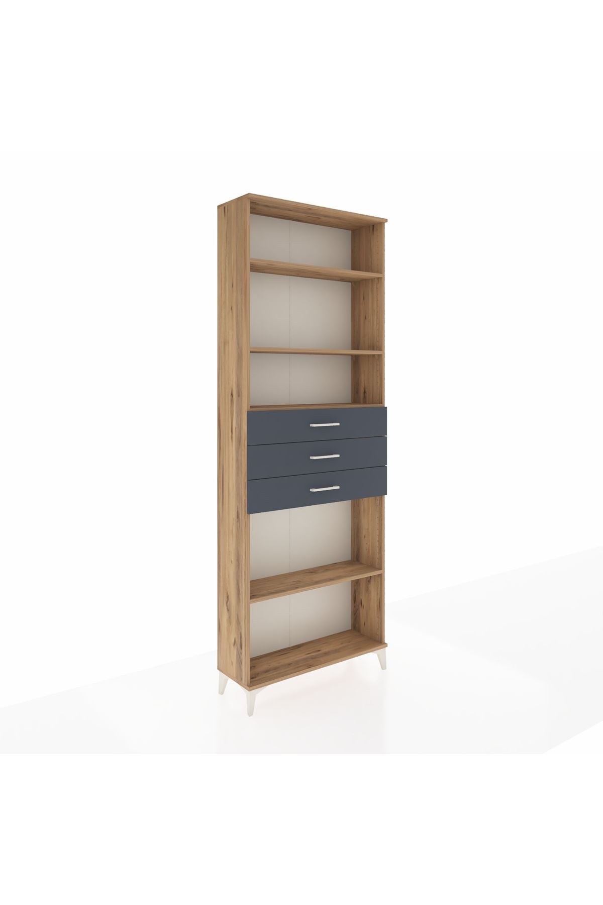 Arges Dolap 4 Raflı 3 Çekmeceli 88x30x243 Çam-Antrasit