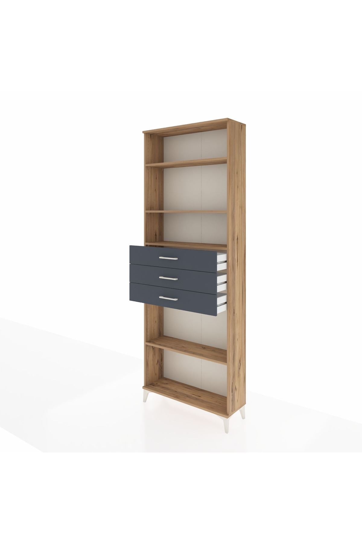 Arges Dolap 4 Raflı 3 Çekmeceli 88x30x243 Çam-Antrasit