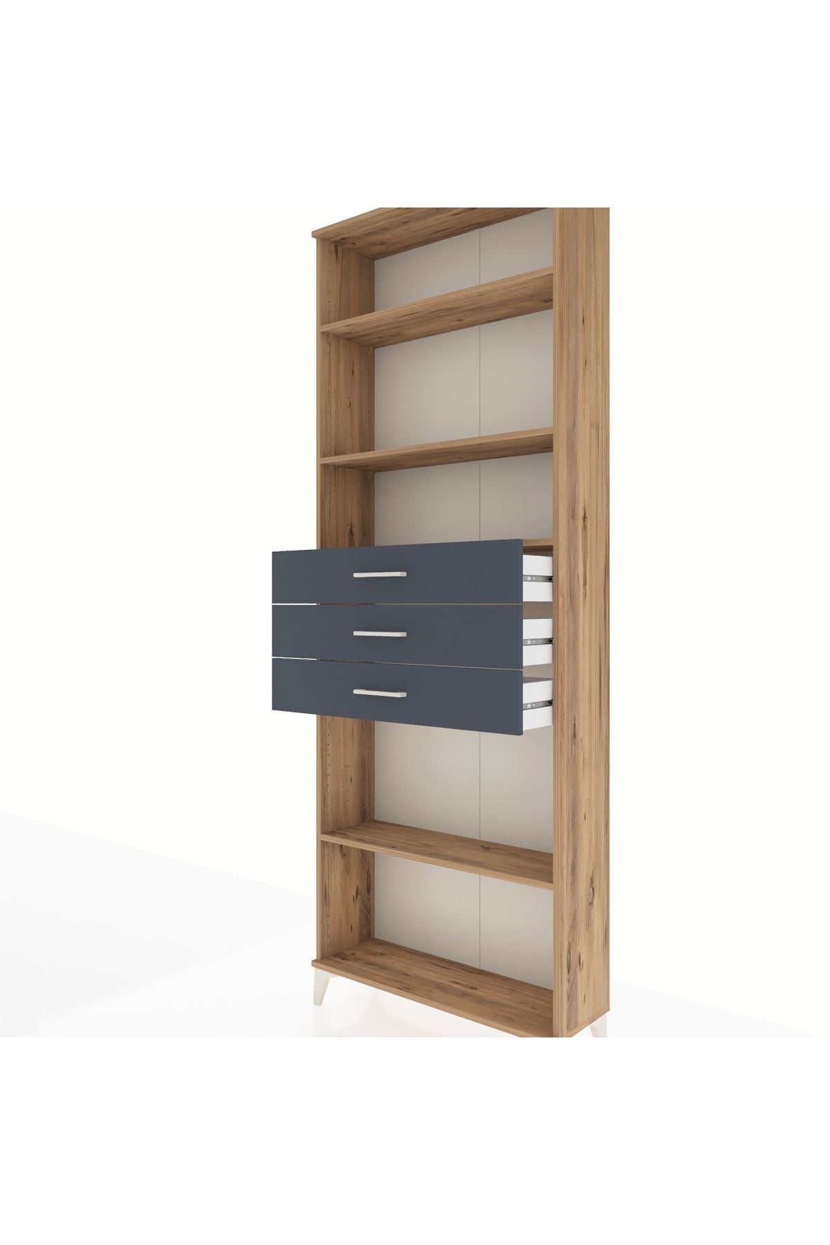 Arges Dolap 4 Raflı 3 Çekmeceli 88x30x243 Çam-Antrasit