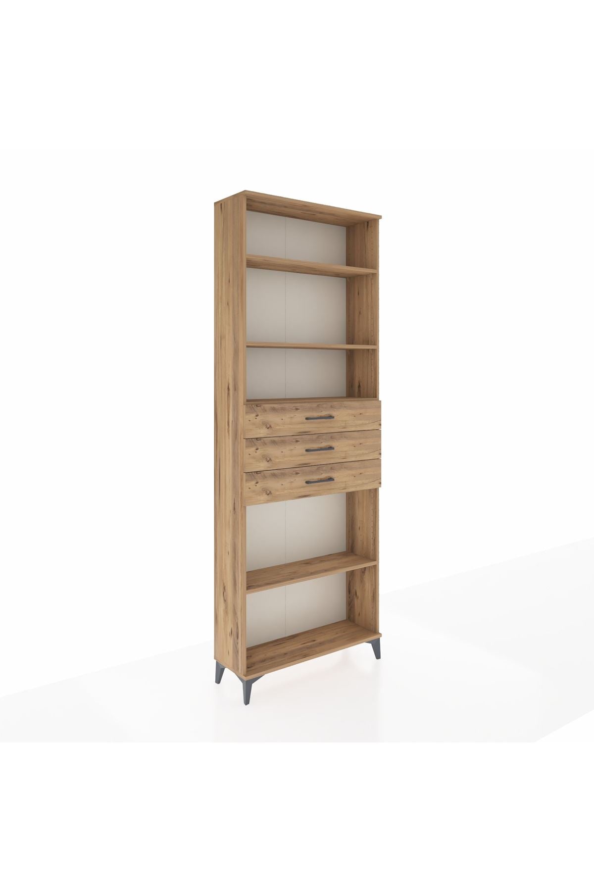 Arges Dolap 4 Raflı 3 Çekmeceli 88x30x243 Çam-Çam