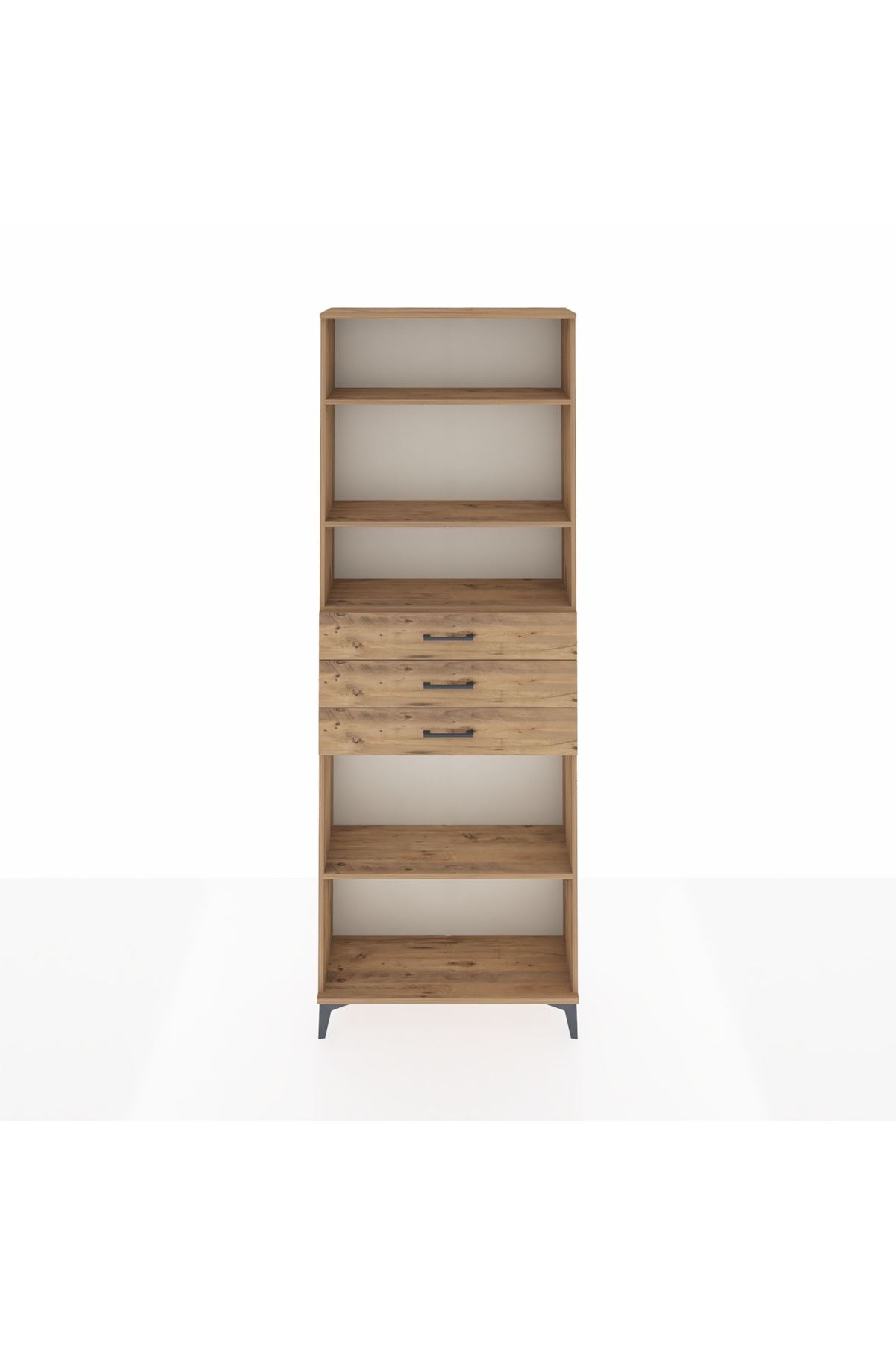 Arges Dolap 4 Raflı 3 Çekmeceli 88x30x243 Çam-Çam