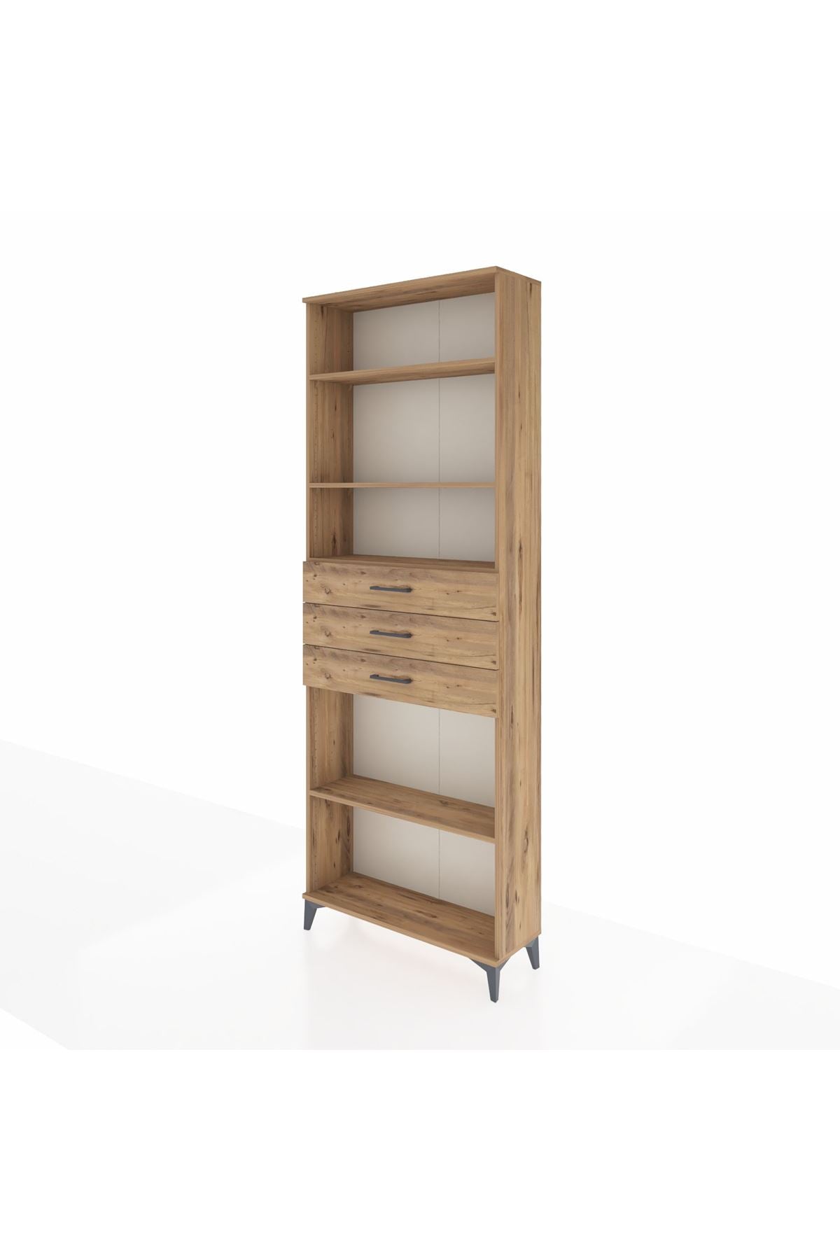 Arges Dolap 4 Raflı 3 Çekmeceli 88x30x243 Çam-Çam