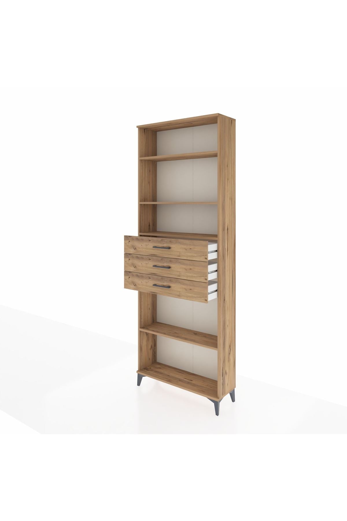 Arges Dolap 4 Raflı 3 Çekmeceli 88x30x243 Çam-Çam