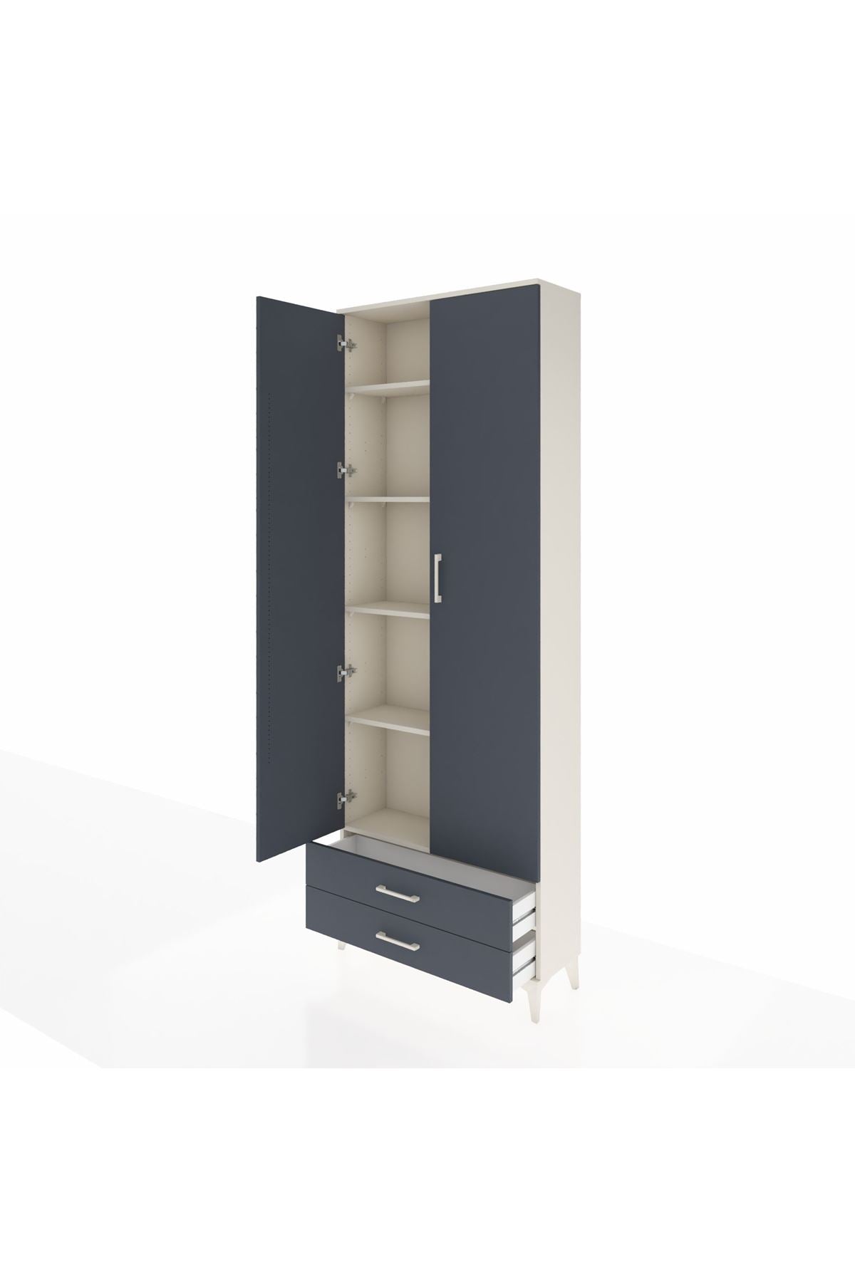 Arges Dolap 5 Raflı 2 Çekmeceli 2 Kapaklı 88x30x243 Aytaşı-Antrasit