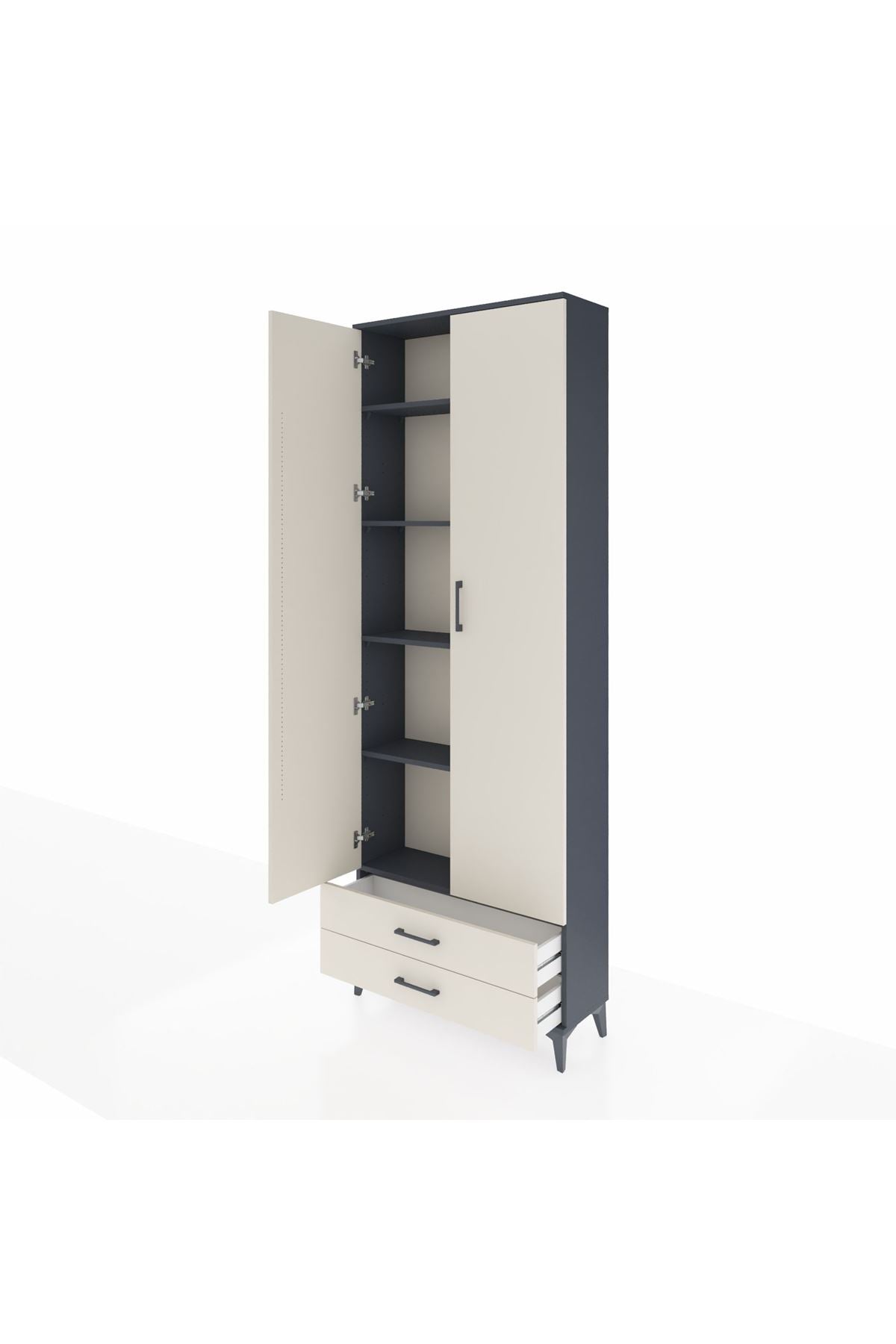 Arges Dolap 5 Raflı 2 Çekmeceli 2 Kapaklı 88x30x243 Antrasit-Aytaşı