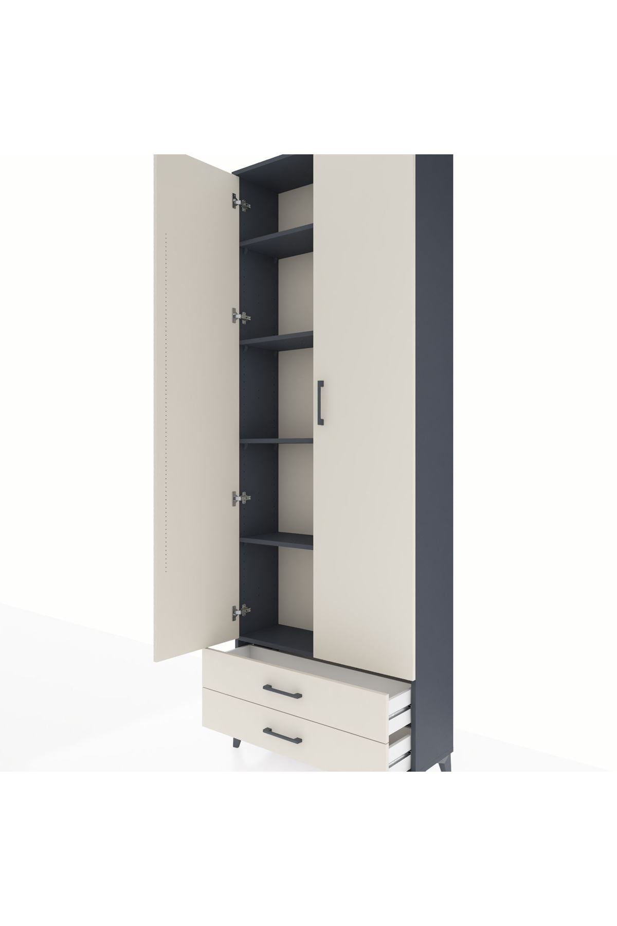 Arges Dolap 5 Raflı 2 Çekmeceli 2 Kapaklı 88x30x243 Antrasit-Aytaşı