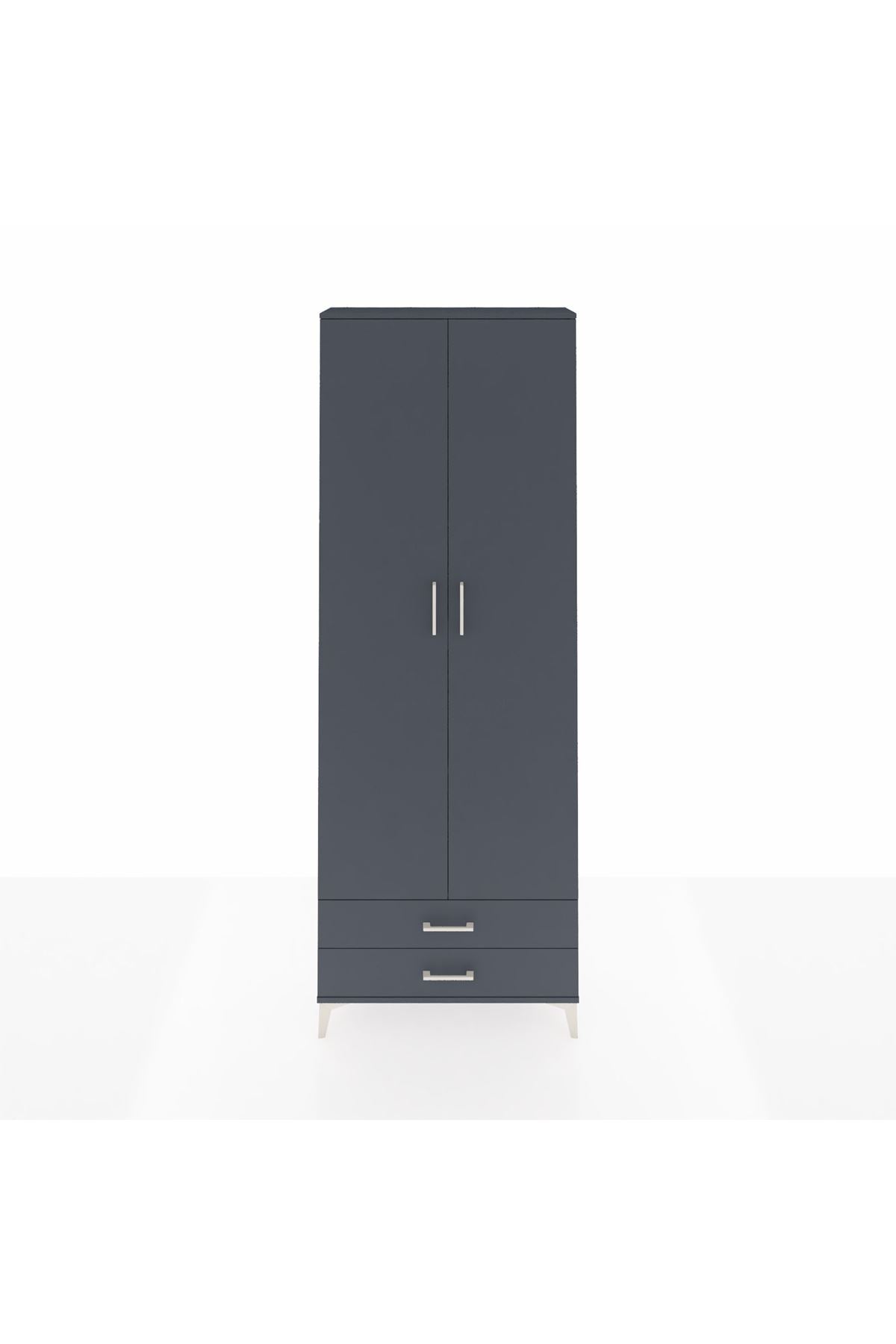 Arges Dolap 5 Raflı 2 Çekmeceli 2 Kapaklı 88x30x243 Antrasit-Antrasit