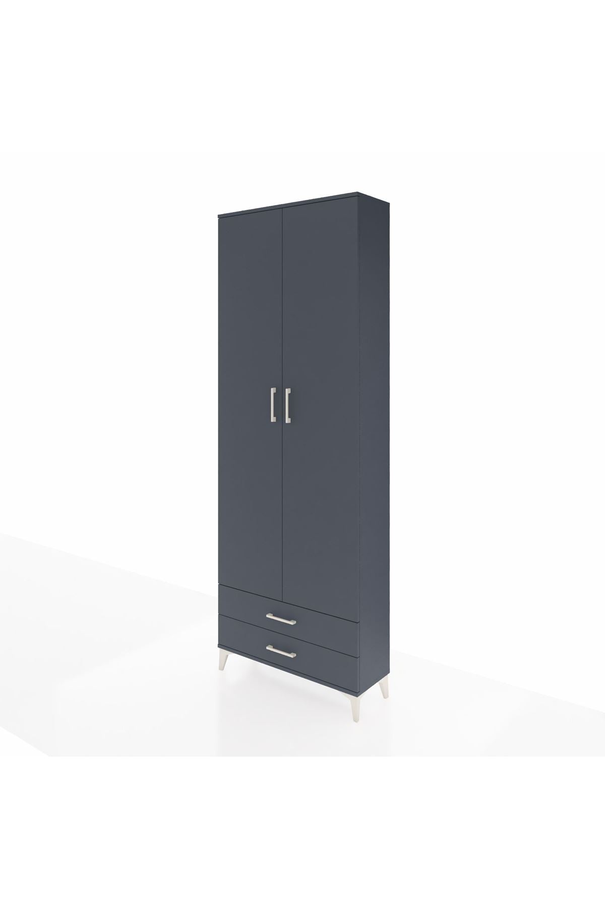 Arges Dolap 5 Raflı 2 Çekmeceli 2 Kapaklı 88x30x243 Antrasit-Antrasit