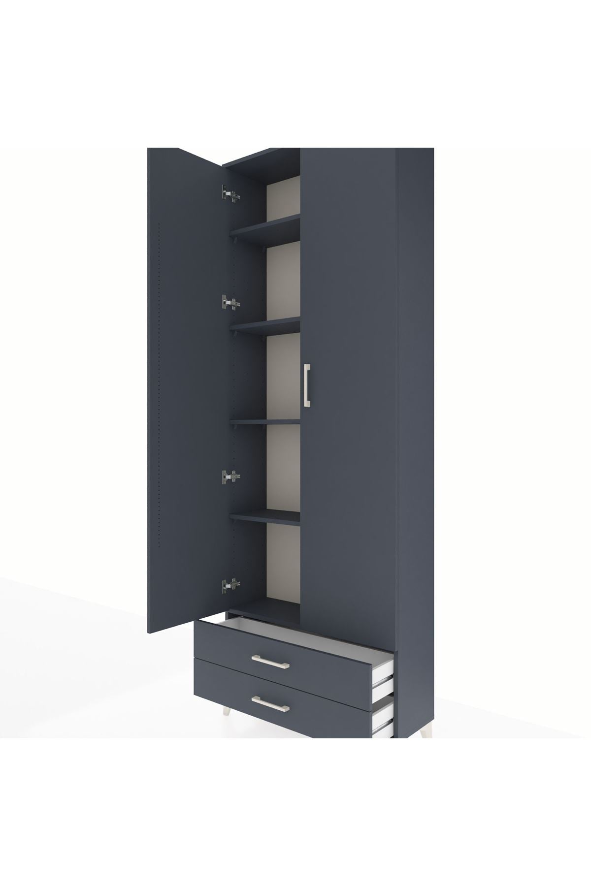 Arges Dolap 5 Raflı 2 Çekmeceli 2 Kapaklı 88x30x243 Antrasit-Antrasit