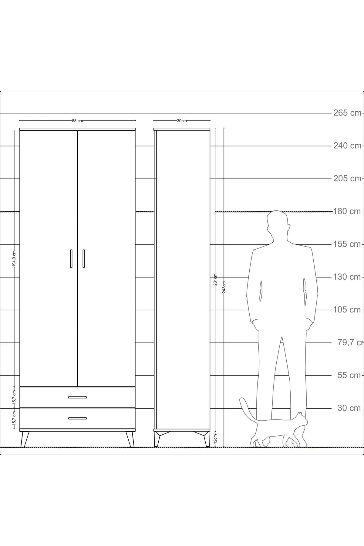 Arges Dolap 5 Raflı 2 Çekmeceli 2 Kapaklı 88x30x243 Antrasit-Antrasit