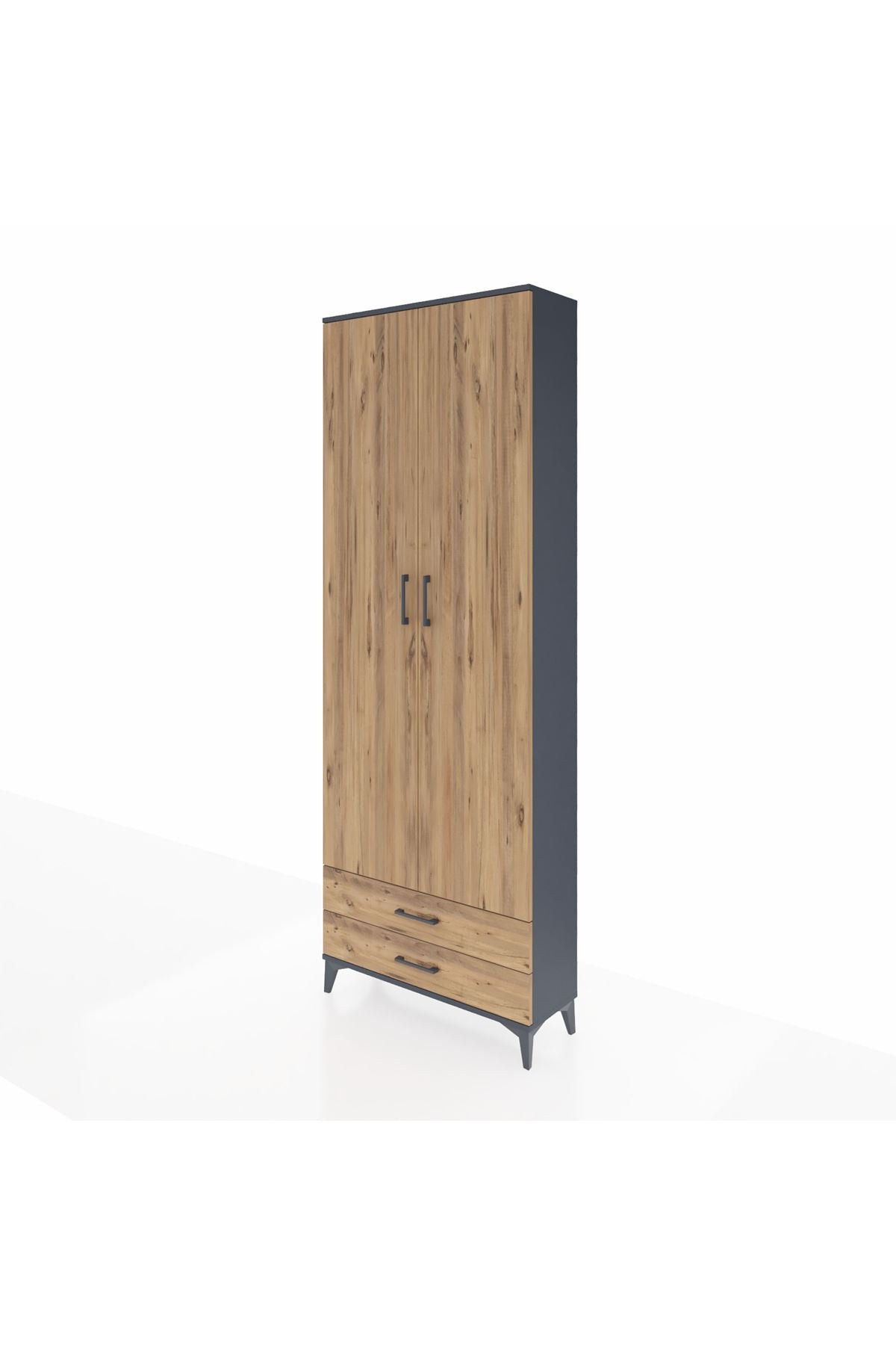 Arges Dolap 5 Raflı 2 Çekmeceli 2 Kapaklı 88x30x243 Antrasit-Çam