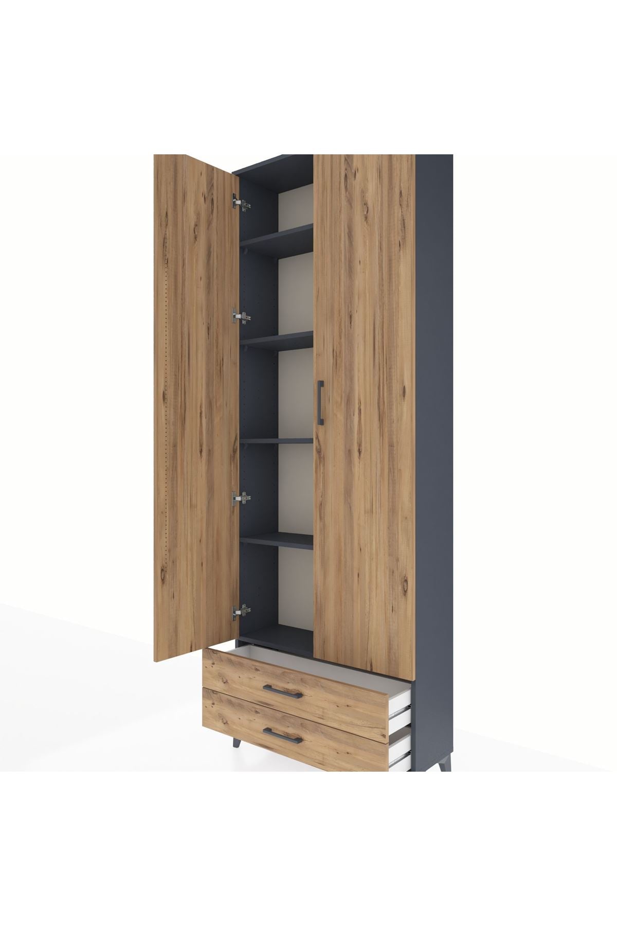 Arges Dolap 5 Raflı 2 Çekmeceli 2 Kapaklı 88x30x243 Antrasit-Çam