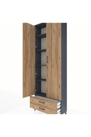 Arges Dolap 5 Raflı 2 Çekmeceli 2 Kapaklı 88x30x243 Antrasit-Çam