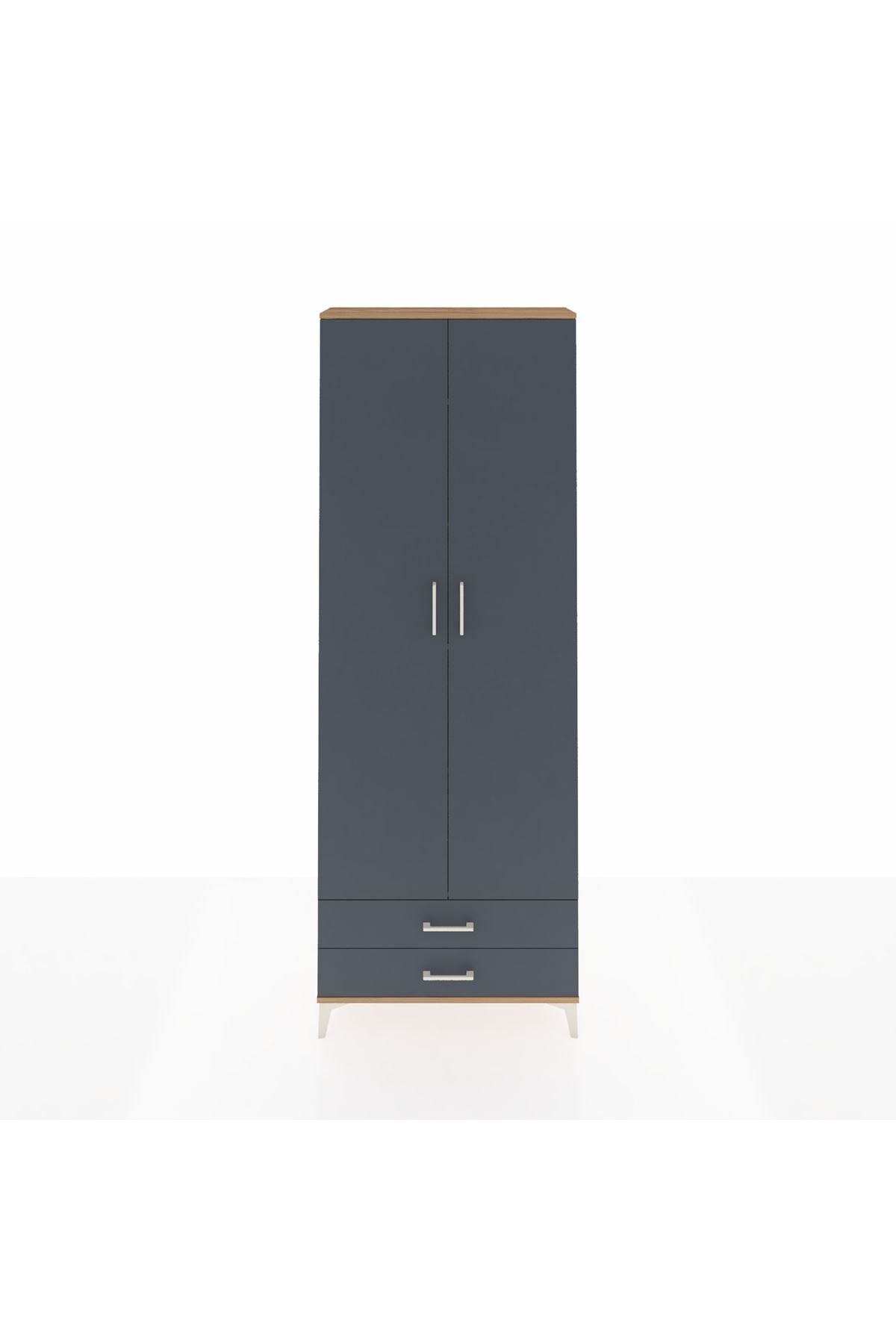 Arges Dolap 5 Raflı 2 Çekmeceli 2 Kapaklı 88x30x243 Çam-Antrasit