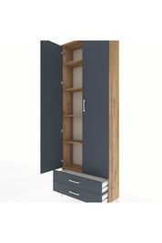 Arges Dolap 5 Raflı 2 Çekmeceli 2 Kapaklı 88x30x243 Çam-Antrasit