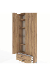 Arges Dolap 5 Raflı 2 Çekmeceli 2 Kapaklı 88x30x243 Çam-Çam