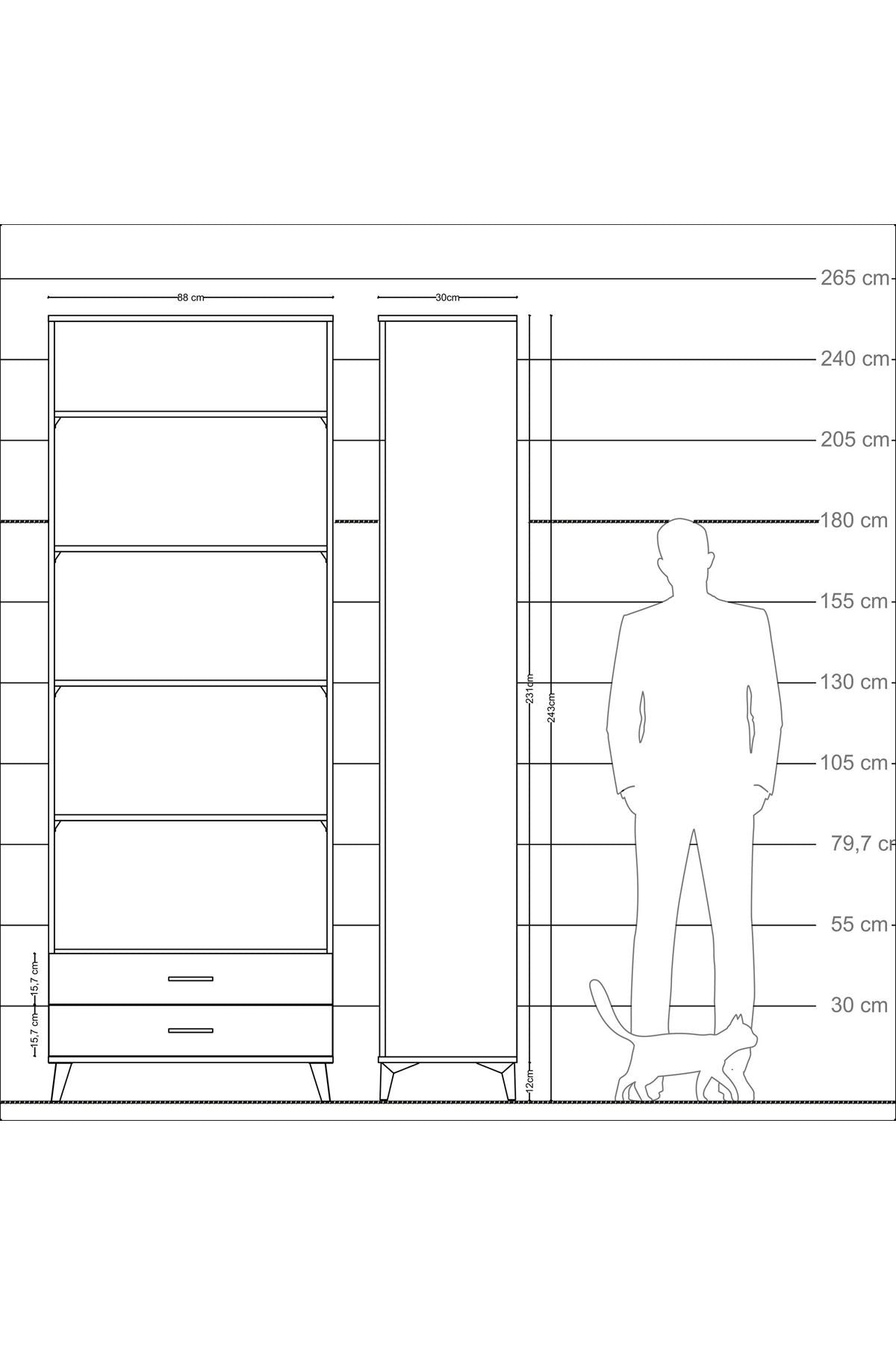Arges Dolap 5 Raflı 2 Çekmeceli 88x30x243 Antrasit-Aytaşı