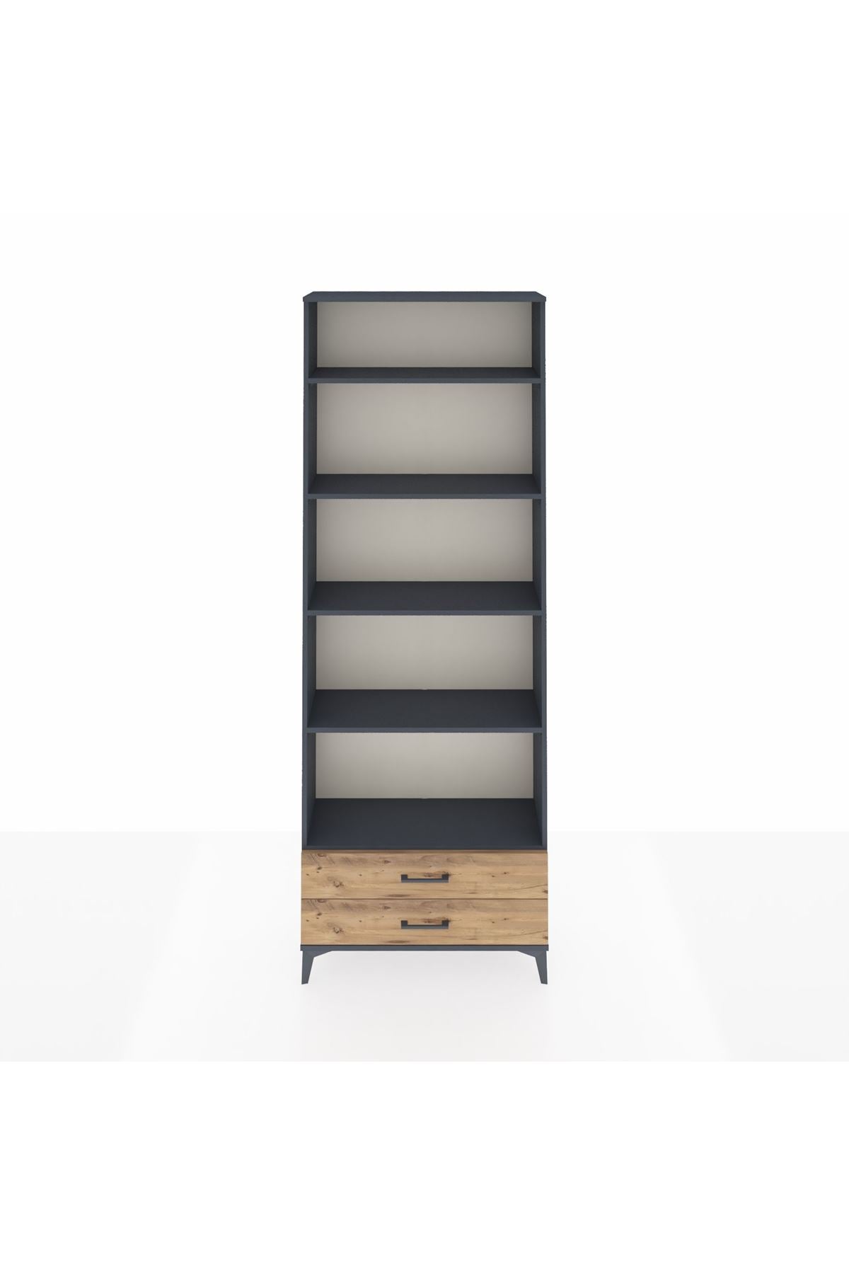 Arges Dolap 5 Raflı 2 Çekmeceli 88x30x243 Antrasit-Çam
