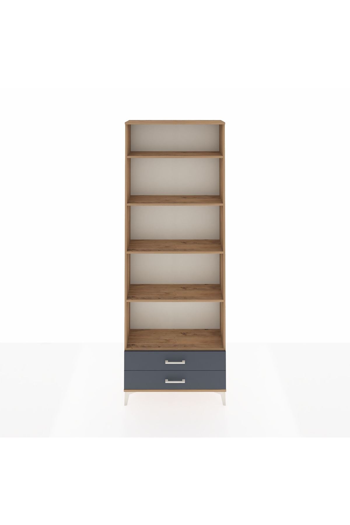 Arges Dolap 5 Raflı 2 Çekmeceli 88x30x243 Çam-Antrasit