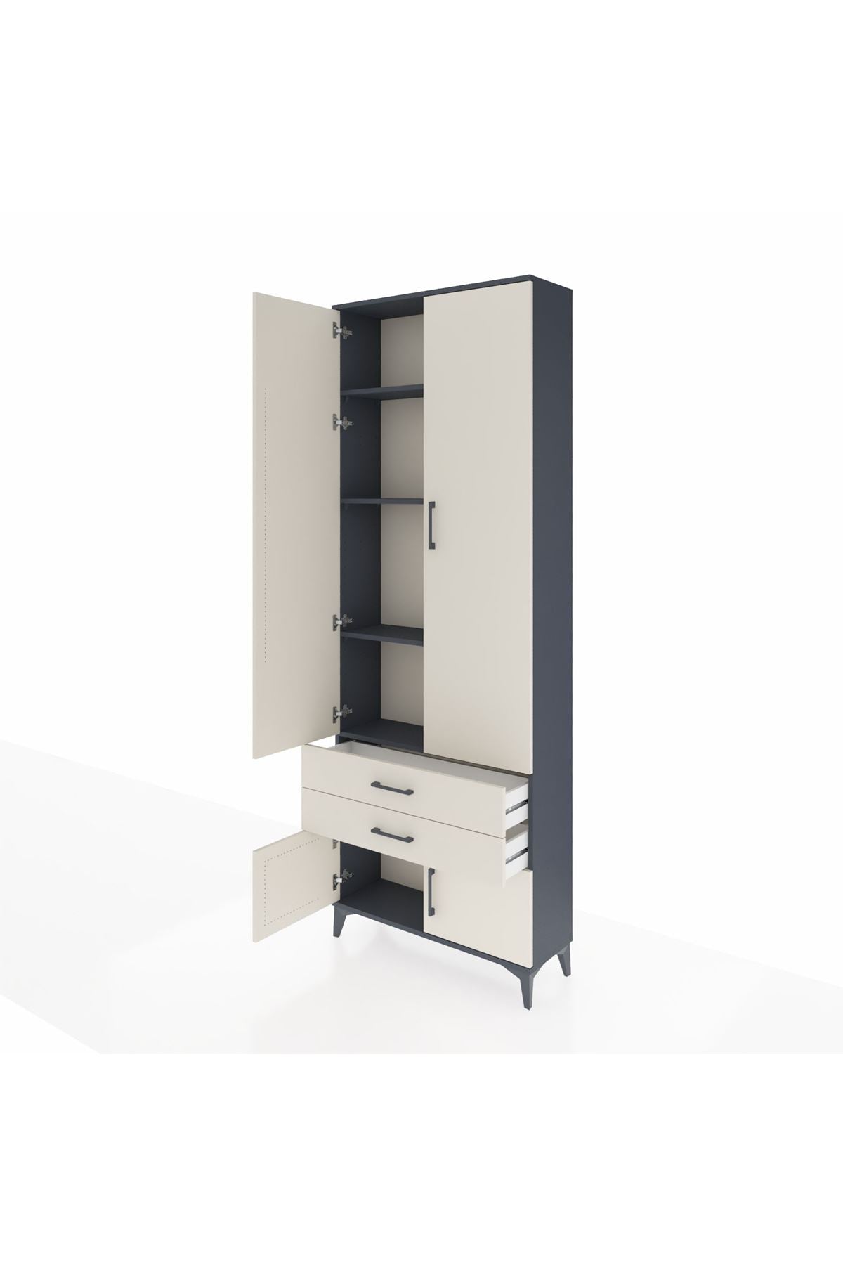 Arges Dolap 4 Raflı 2 Çekmeceli 4 Kapaklı 88x30x243 Antrasit-Aytaşı