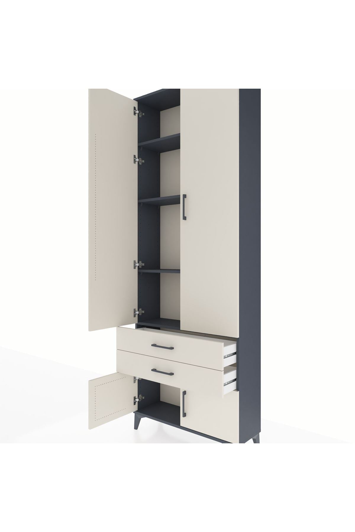 Arges Dolap 4 Raflı 2 Çekmeceli 4 Kapaklı 88x30x243 Antrasit-Aytaşı