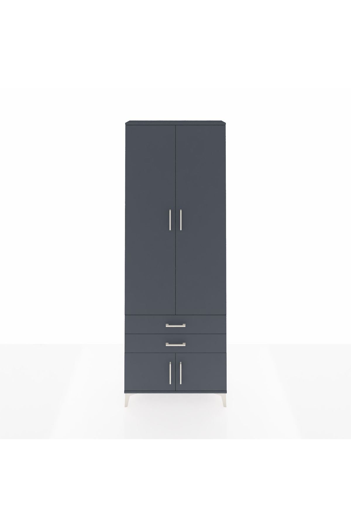 Arges Dolap 4 Raflı 2 Çekmeceli 4 Kapaklı 88x30x243 Antrasit-Antrasit