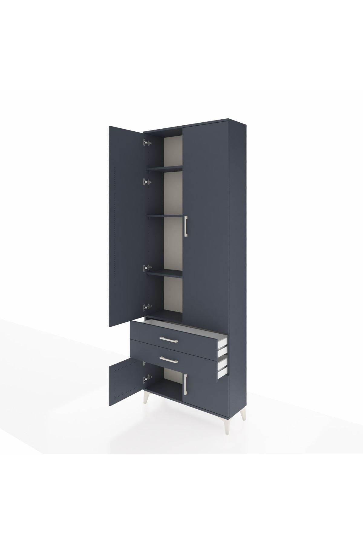 Arges Dolap 4 Raflı 2 Çekmeceli 4 Kapaklı 88x30x243 Antrasit-Antrasit