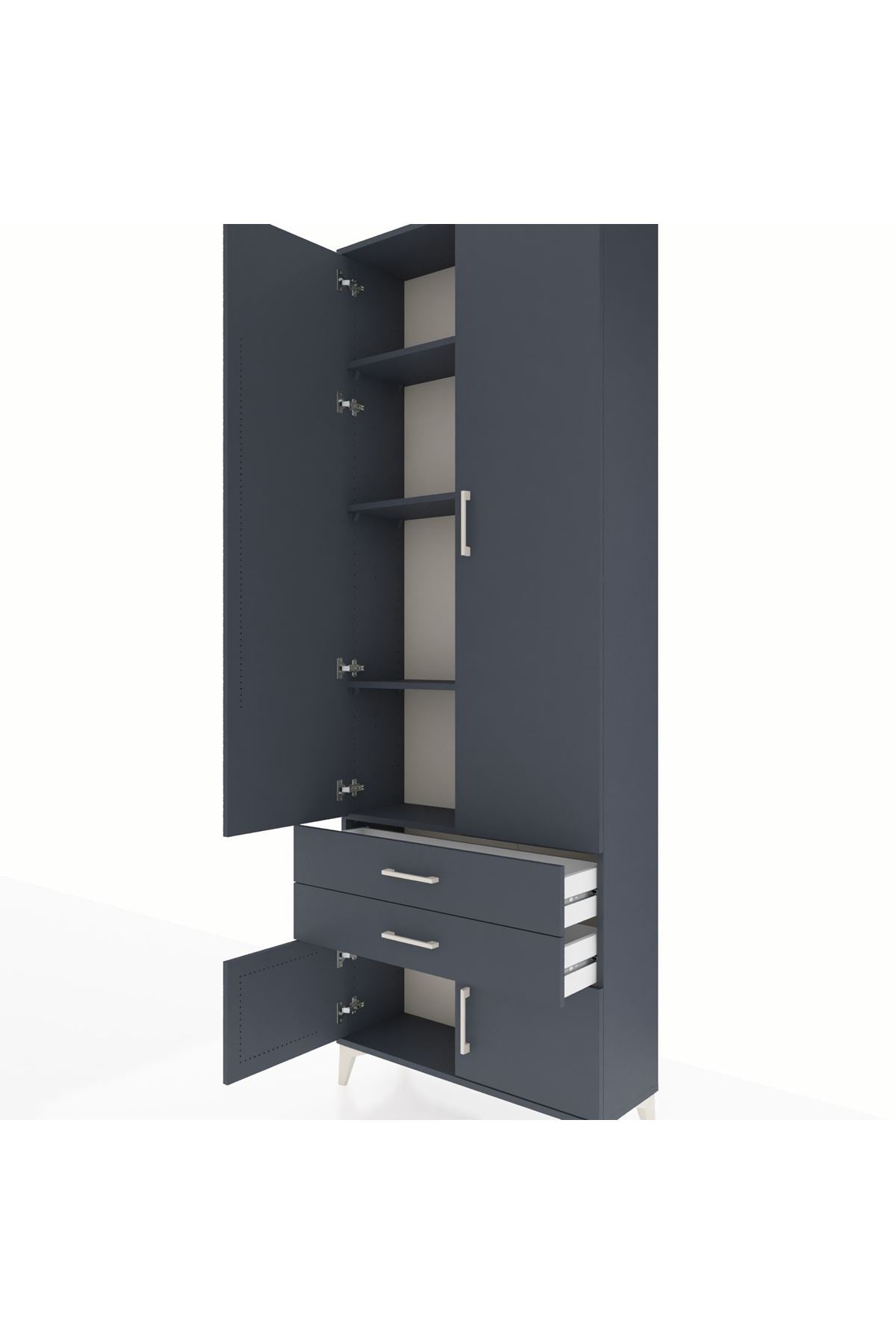 Arges Dolap 4 Raflı 2 Çekmeceli 4 Kapaklı 88x30x243 Antrasit-Antrasit