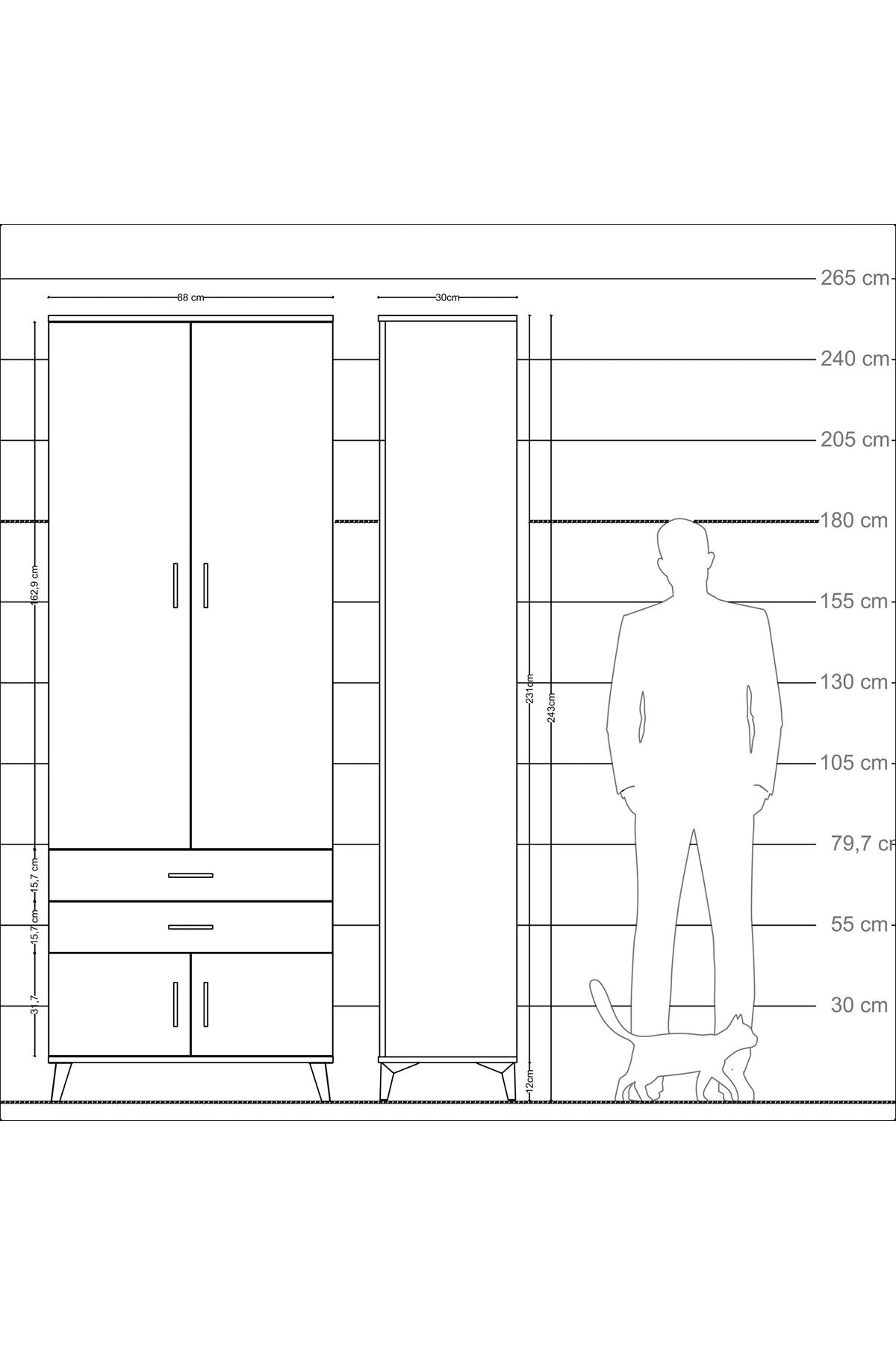 Arges Dolap 4 Raflı 2 Çekmeceli 4 Kapaklı 88x30x243 Antrasit-Antrasit