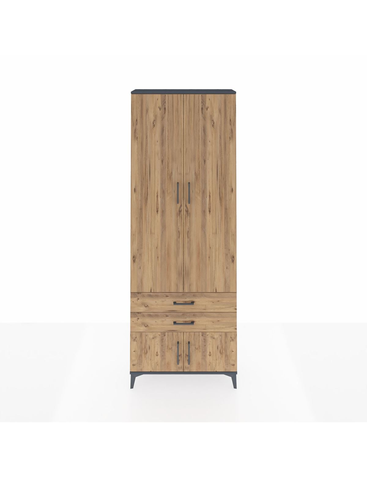 Arges Dolap 4 Raflı 2 Çekmeceli 4 Kapaklı 88x30x243 Antrasit-Çam