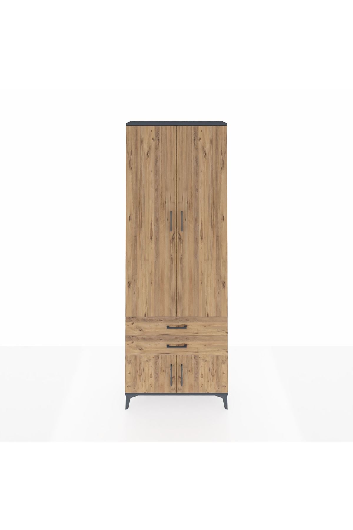 Arges Dolap 4 Raflı 2 Çekmeceli 4 Kapaklı 88x30x243 Antrasit-Çam