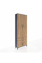Arges Dolap 4 Raflı 2 Çekmeceli 4 Kapaklı 88x30x243 Antrasit-Çam