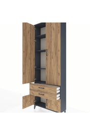 Arges Dolap 4 Raflı 2 Çekmeceli 4 Kapaklı 88x30x243 Antrasit-Çam