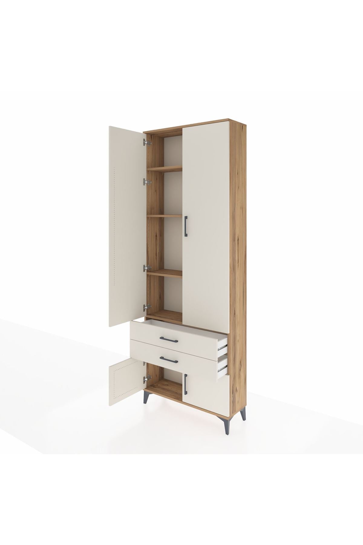 Arges Dolap 4 Raflı 2 Çekmeceli 4 Kapaklı 88x30x243 Çam-Aytaşı