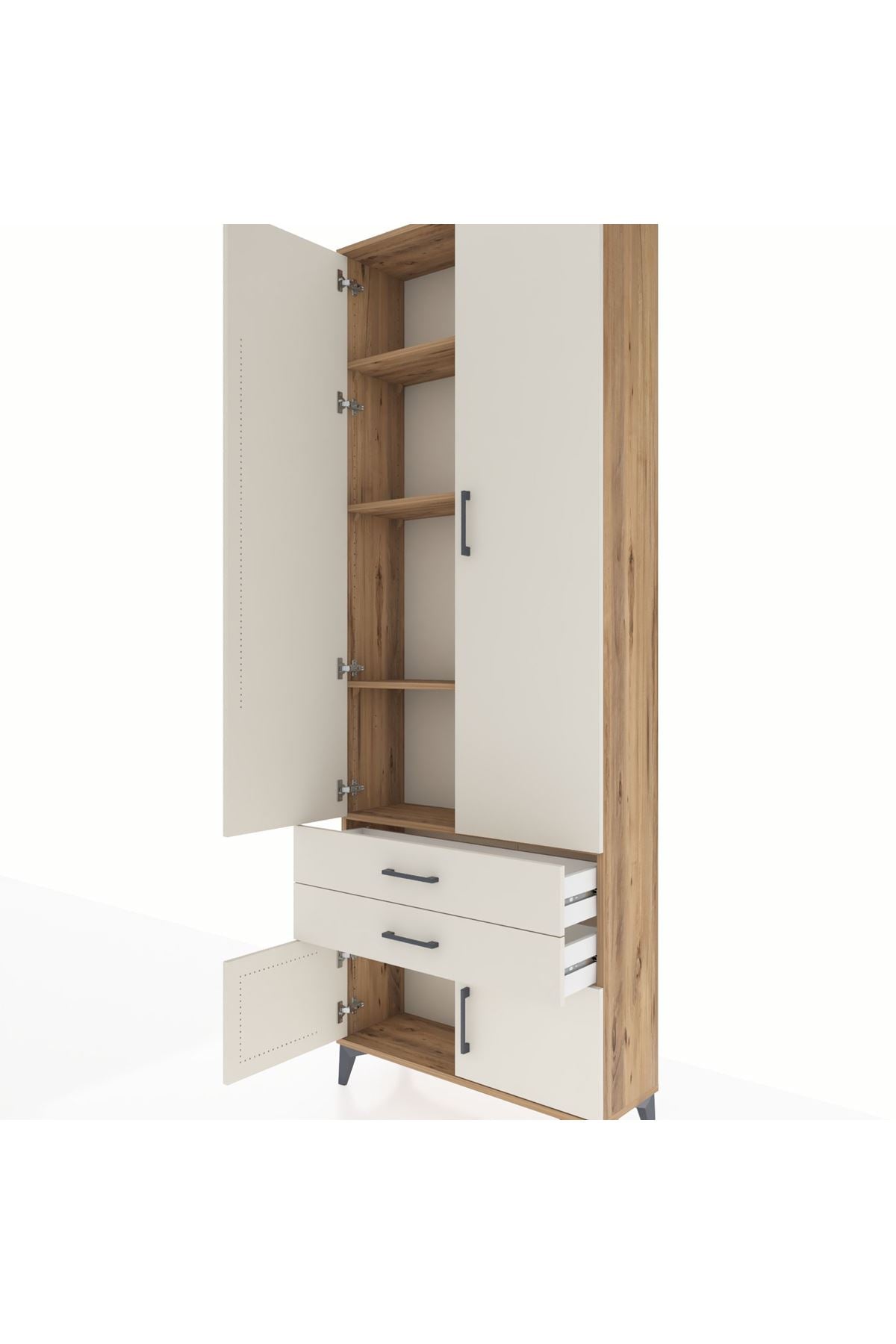 Arges Dolap 4 Raflı 2 Çekmeceli 4 Kapaklı 88x30x243 Çam-Aytaşı