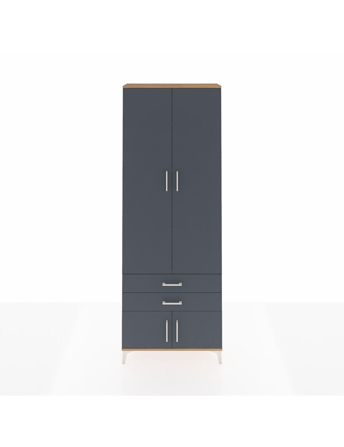 Arges Dolap 4 Raflı 2 Çekmeceli 4 Kapaklı 88x30x243 Çam-Antrasit