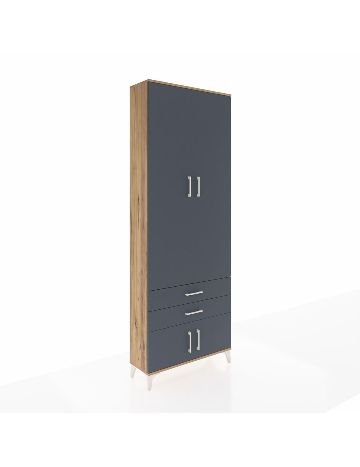 Arges Dolap 4 Raflı 2 Çekmeceli 4 Kapaklı 88x30x243 Çam-Antrasit